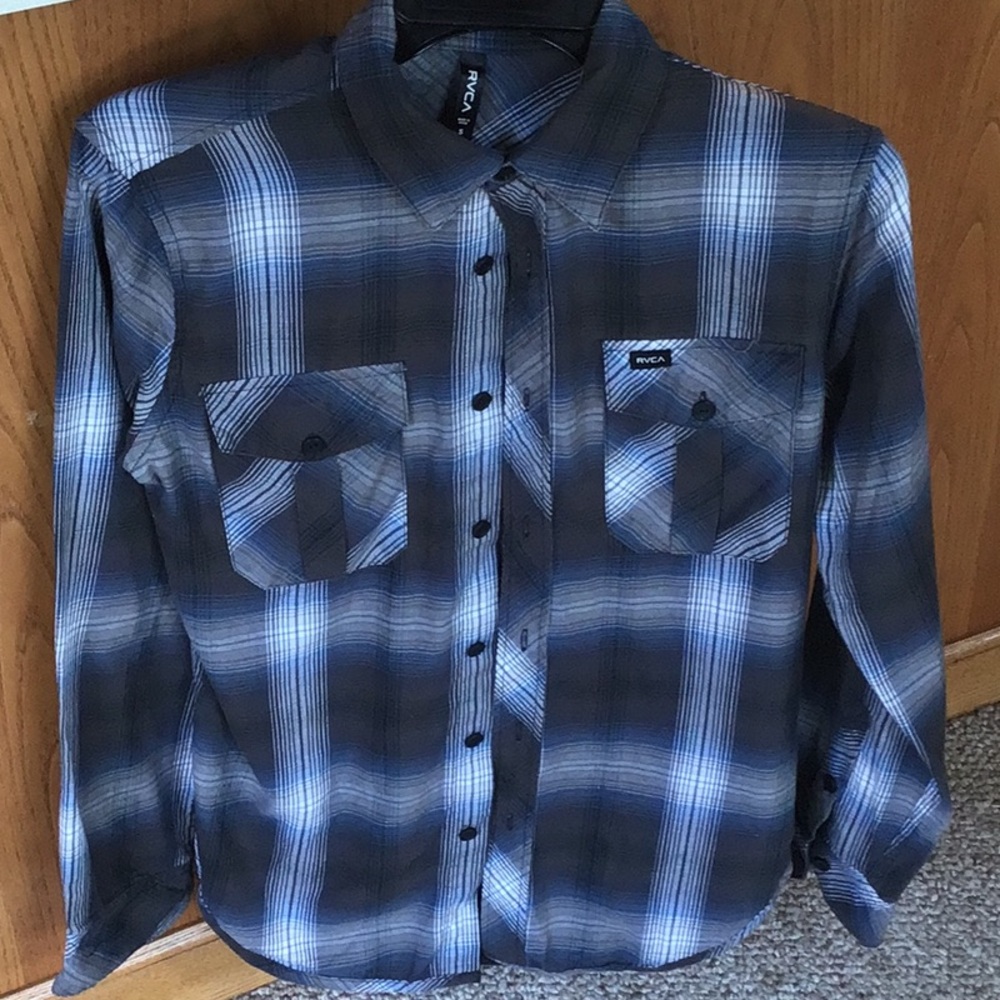 RVCA Blue and Black Casual Button Down Shirt